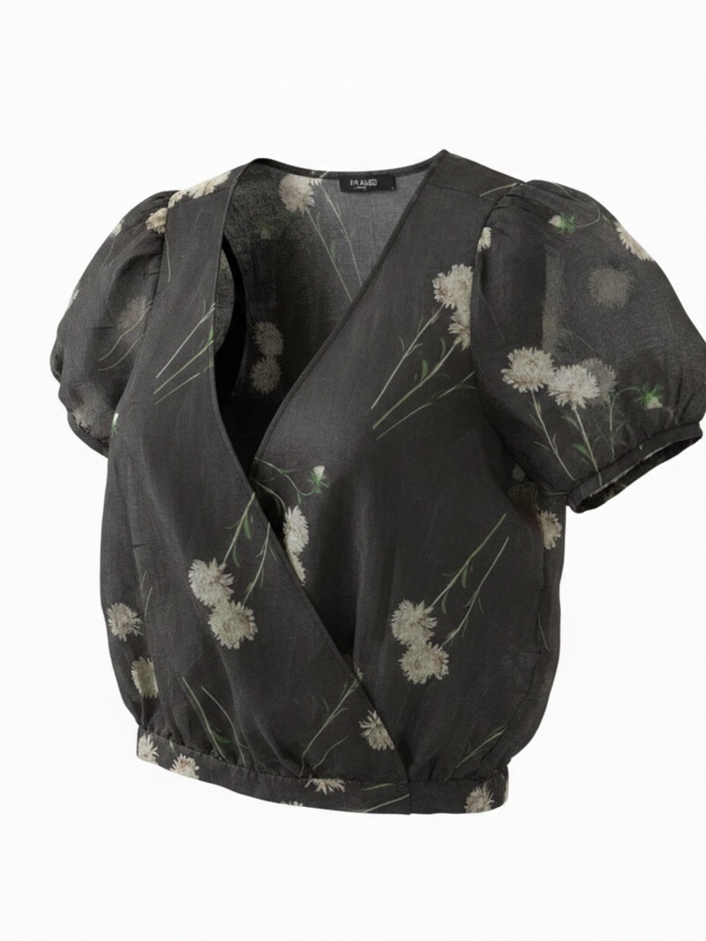 Madewell Black Floral Wrap Puff-Sleeve Top